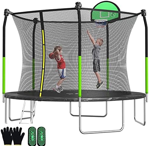 SKOK Kids Outdoor Trampoline, 400LBS ASTM Approved Net Trampoline, Kid Friendly, Outdoor Play, Durable and Safe, 12ft Di