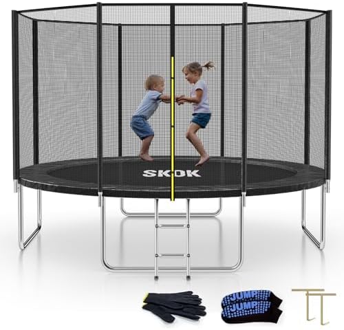 SKOK Kids Outdoor Trampoline, 400LBS ASTM Approved Net Trampoline, Kid Friendly, Outdoor Play, Durable and Safe, 12ft Di