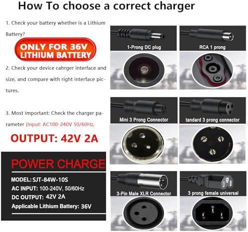 36V Lithium Battery Charger for Electric Scooter and Hoverboard | 42V 2A Charger Compatible with Gotrax and Ninebot | F