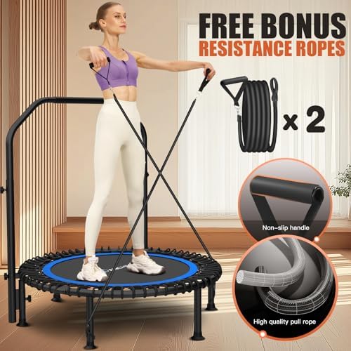Ancheer Bungee Rebounder Trampoline, Foldable Fitness Trampoline with Resistance Ropes, 450-550LBS Capacity, Safe for Ho