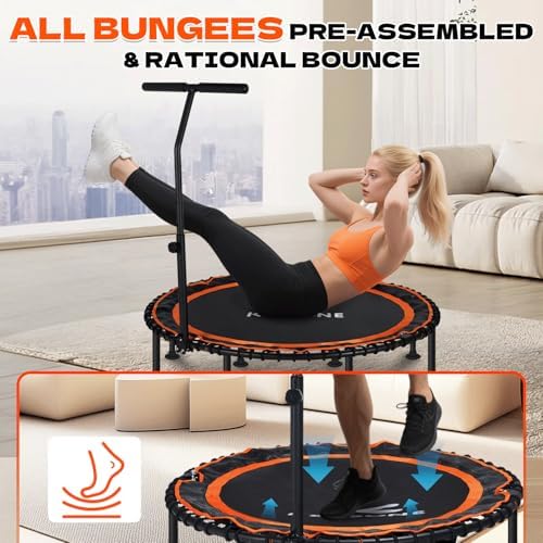 450/550 Lbs Quiet Indoor Mini Trampoline for Adults | Fitness Gym Workout | 40/48" Foldable Rebounder Trampoline with Bu