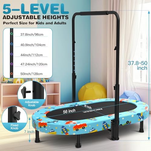 ANCHEER Mini Trampoline for Kids & Toddlers - Indoor/Outdoor Rebounder with Adjustable Handle, 56'' Safe Oval Fitness Tr