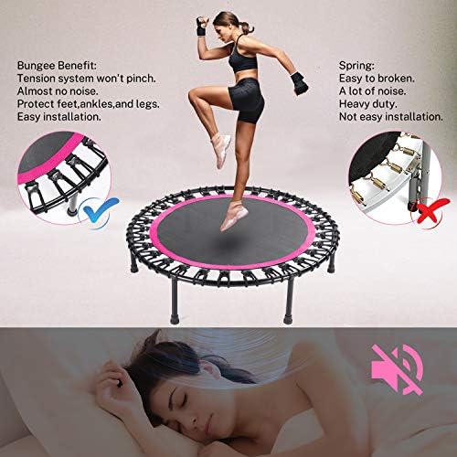 Mini Fitness Trampoline with Bungees - Stable & Quiet Rebounder for Adults