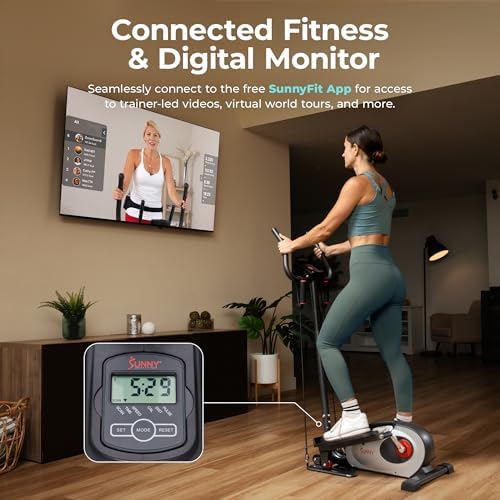 Sunny Health & Fitness Portable Elliptical Machine for Home Workout, Senior Friendly Sit/Stand, Free Sunnyfit App Connec