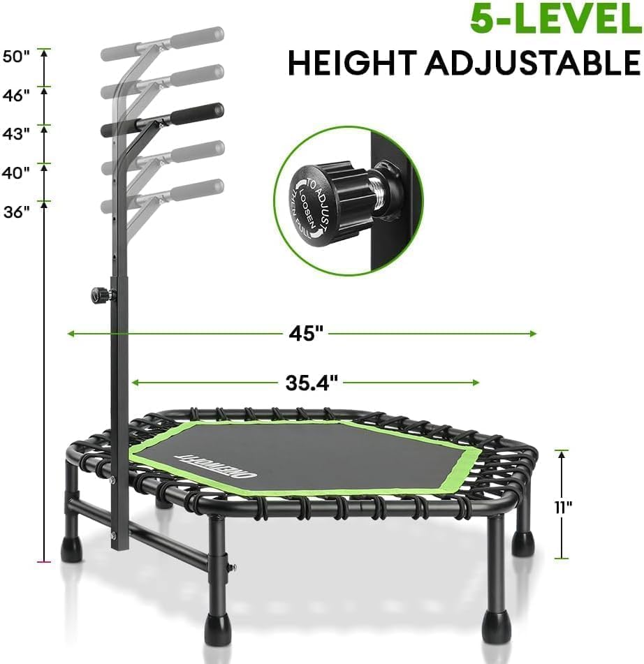 ONETWOFIT Silent Mini Trampoline for Adults | Indoor Exercise Fitness Trampoline | Max Load 330lbs | Rebounder Workout |