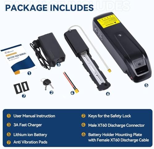 36V 48V 52V Ebike Battery 15Ah 20Ah Lithium Battery for 0-1200W Electric Bike with Fast Charger and BMS, LED Indicator,