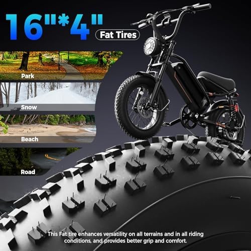 Electric Bike for Adults, 2000W/1500W Peak Motor, All Terrain Ebike Electric Bike for Adults, 20"/16" Fat Tire Ebike,