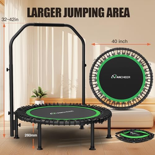 Ancheer Bungee Rebounder Trampoline, Foldable Fitness Trampoline with Resistance Ropes, 450-550LBS Capacity, Safe for Ho