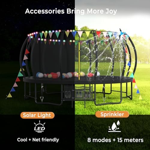 Lyromix 12-16FT Trampoline with Basketball Hoop and Lights for Kids and Adults | Lyromix Recreational Trampoline with S