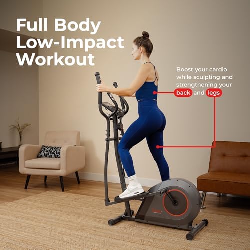 Sunny Health & Fitness Smart Upright Elliptical w/Pulse Sensor for Home Exercise, Indoor Full-Body Cross-Training Machin