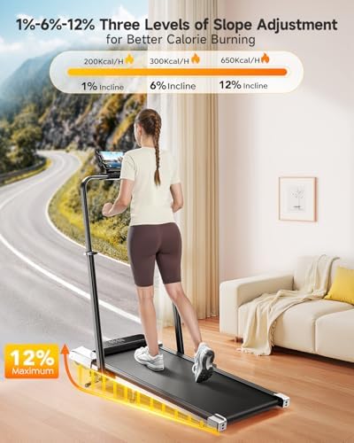 Portable Walking Pad Treadmill with 12% Incline for Home/Office | Under Desk Treadmills with LED Display & Remote Contr