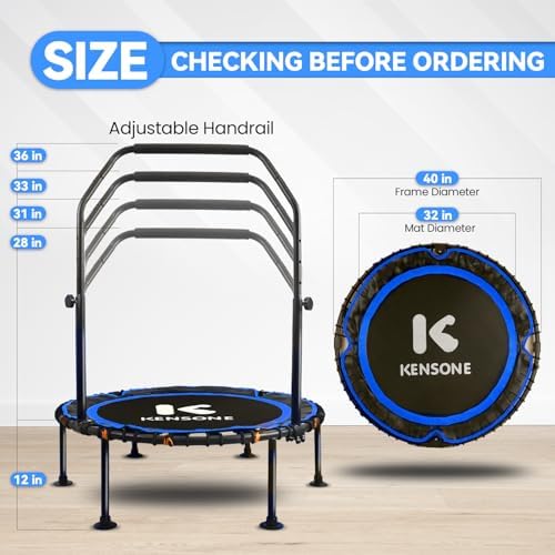 450/550 Lbs Quiet Indoor Mini Trampoline for Adults | Fitness Gym Workout | 40/48" Foldable Rebounder Trampoline with Bu