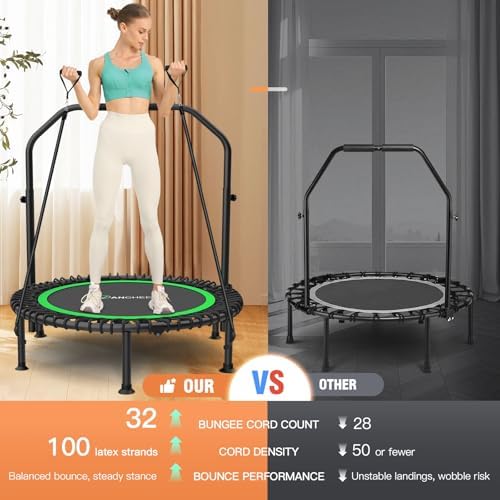 ANCHEER 40"/48" Foldable Mini Trampoline for Home Exercise and Fitness | Indoor Trampoline with Resistance Bands and 4