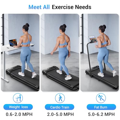 THERUN Walking Pad, |5HP Under Desk Treadmill for Home Workouts, 2 in 1 Foldable Design with Handle Bar, 16" Wide Runnin