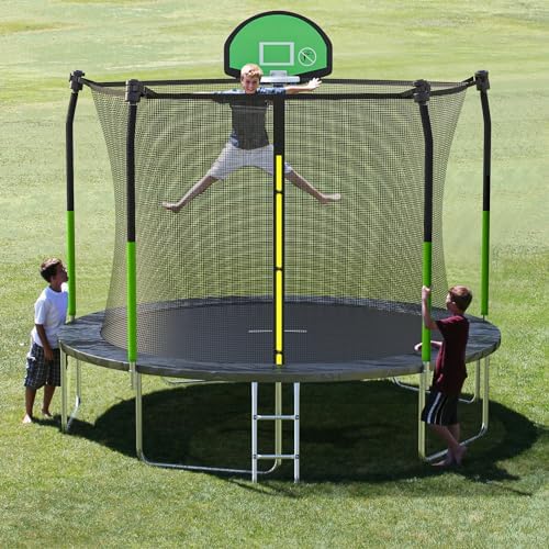 SKOK Kids Outdoor Trampoline, 400LBS ASTM Approved Net Trampoline, Kid Friendly, Outdoor Play, Durable and Safe, 12ft Di