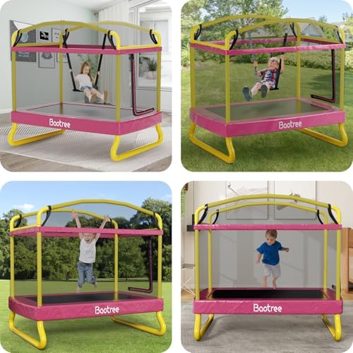 6.5FT Rectangle Trampoline for Kids: ASTM Approved Recreation with Swing & Safety Enclosure Net