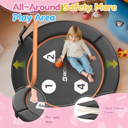 BCAN 36" Toddler Trampoline for Kids Ages 1-6: Safe, Foldable & Adjustable, Indoor & Garden Use, Gift for Boys and Girls