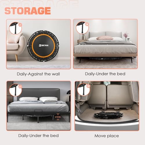 BCAN 40"/48" Mini Rebounder Trampoline for Adults with Bar: Whole-Body Workout & Relaxation at Home, Stable & Quiet, Adj