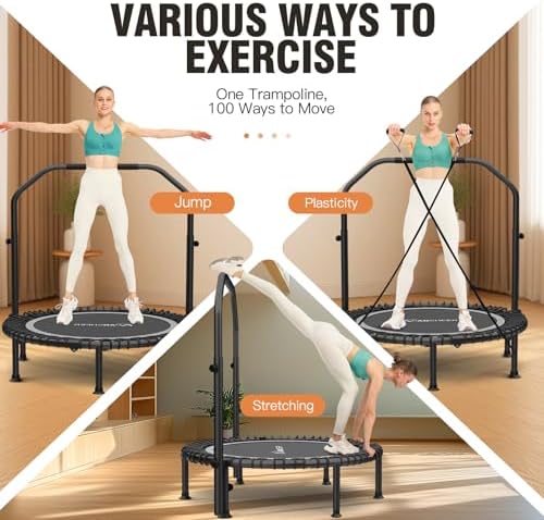 ANCHEER 40"/48" Foldable Mini Trampoline for Home Exercise and Fitness | Indoor Trampoline with Resistance Bands and 4