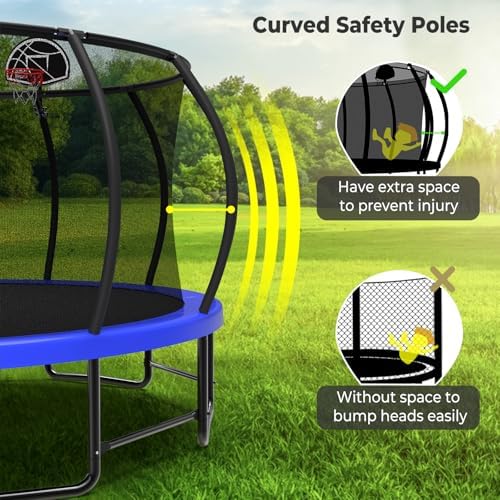 Lyromix 12 14 15 16FT Outdoor Trampolines for Kids and Adults | Lyromix Pumpkin Trampolin with Curved Poles for Kids an