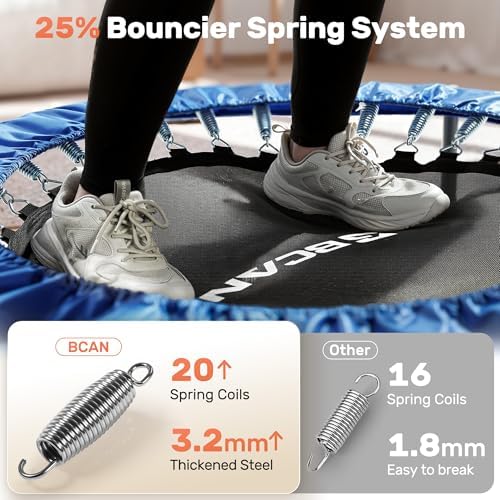 BCAN Fitness Rebounder Max Load 330lbs/440lbs for Adults Indoor/Garden Workout BCAN Adjustable Foam Handle Trampoline