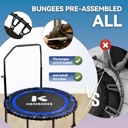 450/550 Lbs Quiet Indoor Mini Trampoline for Adults | Fitness Gym Workout | 40/48" Foldable Rebounder Trampoline with Bu