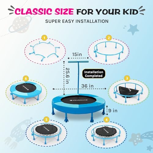 SkyBound Kids Trampoline Indoor 36 Inch - Kids Trampoline with Handle - |0mm Steel Pipe Mini Trampoline for Toddlers and
