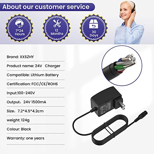 Razor E100 E125 E150 E175 E200 E300 MX350 Electric Scooter Charger 24V 3-Prong Inline Female Battery Power Cord Razor