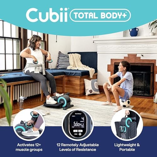 Cubii Total Body Elliptical Pedal Seated Exerciser for Adults and Seniors with Resistance Bands and LCD Display