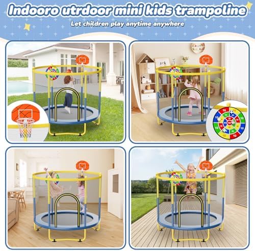 Indoor Trampoline 6FT for Kids, Safety Net & Hoop, Ages 1-8 Gifts