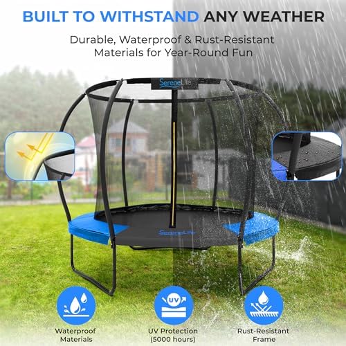 SereneLife 12FT Outdoor Trampoline for Kids and Adults - Recreational Trampoline with Curve Safety Poles and Net Enclosu