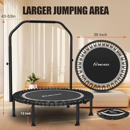 Ancheer Bungee Rebounder Trampoline, Foldable Fitness Trampoline with Resistance Ropes, 450-550LBS Capacity, Safe for Ho