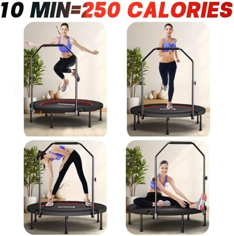 Adults 40" Foldable Rebounder Trampoline - Stable Quiet Fitness Equipment with Max 350lbs Load Capacity, Adjustable U-Ba