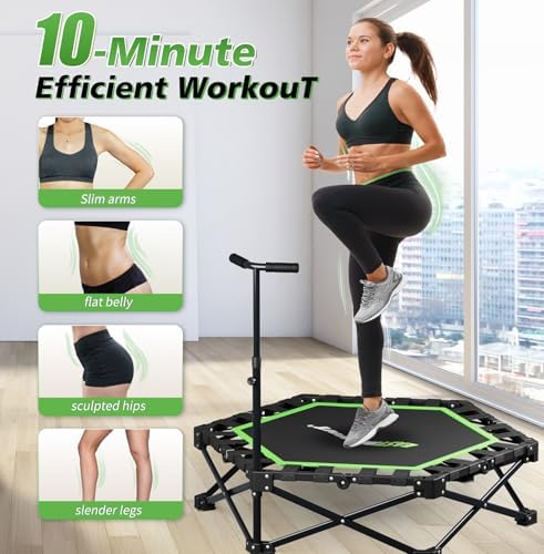 EAST MOUNT 42" Folding Fitness Trampoline for Adults, Foldable Mini Trampoline with Handle, Max Load 440lbs