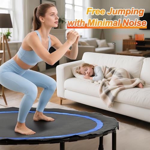 Foldable Mini Trampoline for Adults | Load 330lbs | 40"/48" Rebounder | Durable Bungee Band | Adjustable Foam Handle | H