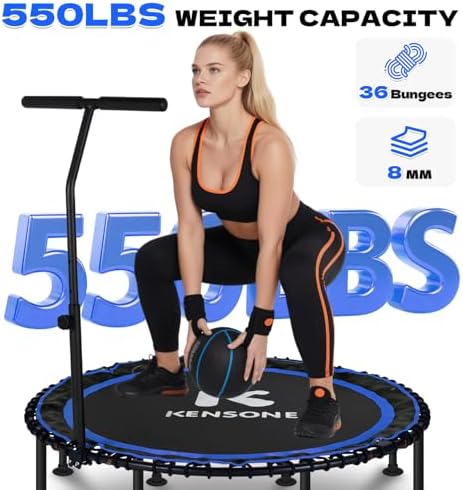 450/550 Lbs Quiet Indoor Mini Trampoline for Adults | Fitness Gym Workout | 40/48" Foldable Rebounder Trampoline with Bu