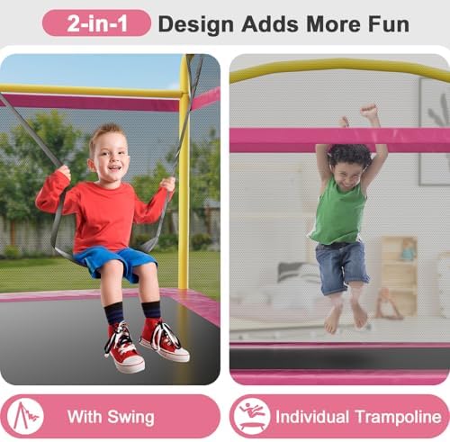 6.5FT Rectangle Trampoline for Kids: ASTM Approved Recreation with Swing & Safety Enclosure Net