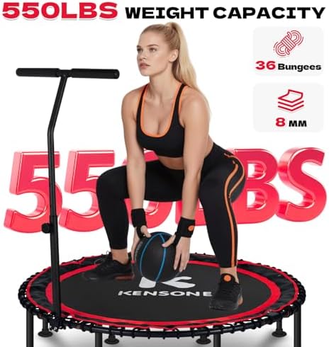 450/550 Lbs Quiet Indoor Mini Trampoline for Adults | Fitness Gym Workout | 40/48" Foldable Rebounder Trampoline with Bu