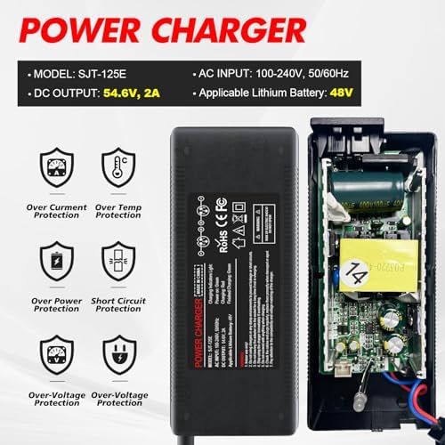 48V Lithium Battery Charger for Ebike: Universal 5|6V 2A Hiboy Titan Charger | 7-in-1 Charger for 48V Lithium Battery: