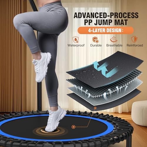 ANCHEER 450lbs Max Load Indoor Trampoline for Adults, Exercise at Home or in the Gym with 4 Level Adjustable Handle and