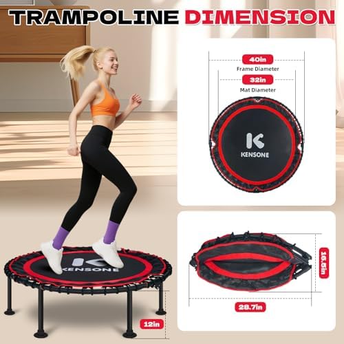 450/550 Lbs Quiet Indoor Mini Trampoline for Adults | Fitness Gym Workout | 40/48" Foldable Rebounder Trampoline with Bu