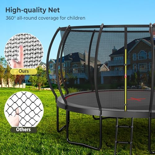 Lyromix 12-16FT Trampoline with Basketball Hoop and Lights for Kids and Adults | Lyromix Recreational Trampoline with S