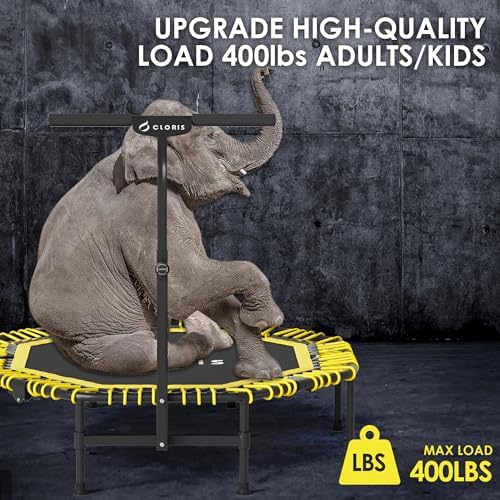 CLORIS 38in/48in Folding Trampoline for Adults with Adjustable Foam Handle - Max Load 450lbs Safety Padded Cover Best Gi