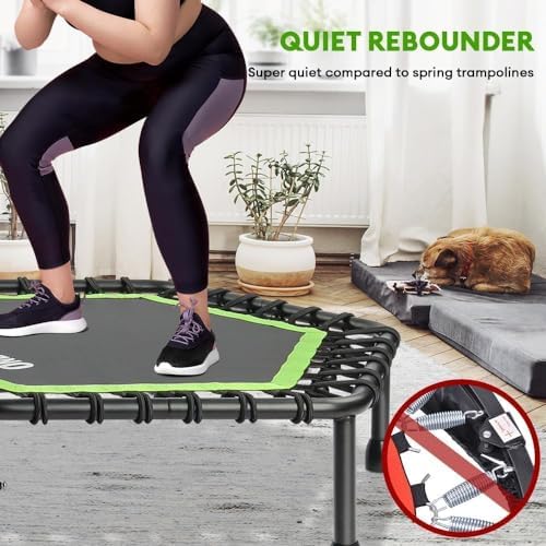 ONETWOFIT Silent Mini Trampoline for Adults | Indoor Exercise Fitness Trampoline | Max Load 330lbs | Rebounder Workout |