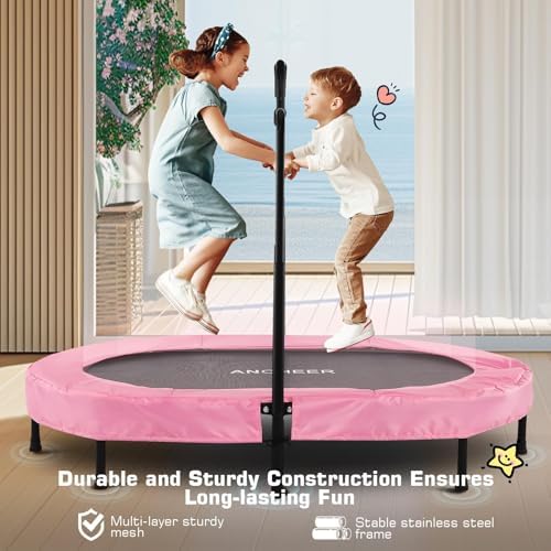 Kids Toddler Trampoline Indoor Outdoor Games 56" 220LBS Capacity Foldable Safety Handrail ASTM Certified