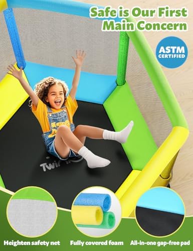 **Twinkoo 60" Anti-Rollover Toddler Trampoline for Kids - Outdoor & Indoor Use** | **Twinkoo 5FT Toddler Trampoline wit