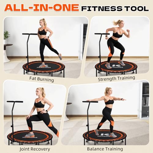 450/550 Lbs Quiet Indoor Mini Trampoline for Adults | Fitness Gym Workout | 40/48" Foldable Rebounder Trampoline with Bu