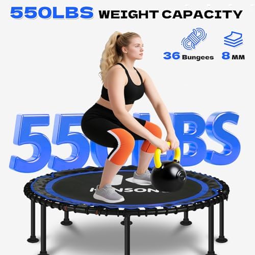 450/550 Lbs Quiet Indoor Mini Trampoline for Adults | Fitness Gym Workout | 40/48" Foldable Rebounder Trampoline with Bu