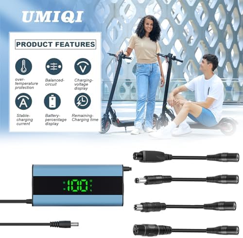 42V 2A Electric Scooter Charger with LED Charging Display, Universal with 4 Connections, for Electric Bike, Mobility Sco