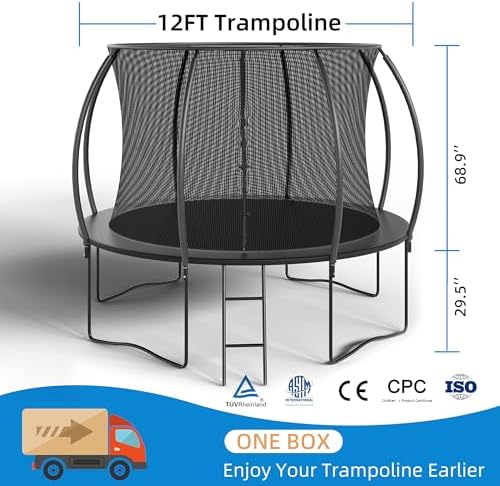 **ASTM Approved 12FT Round Trampoline with Enhanced Weight Capacity for Kids and Adults** | **Heavy-Duty Bounce Mat wit